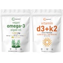Micro Ingrediënten Vitamine D3 5.000iu + K2 100mcg Softgels & Vegan Omega 3 Algenolie Supplement Bundel 2 Pack 