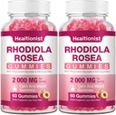 2 Packs Sugar-Free Rhodiola Rosea Gummies Adaptogene Rhodiola Rosea Supplement & Cortisol Blocker for Performance, Stamina, Mood & Motivation - Non-GMO, 120 Vegan Chews