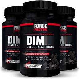 FORCE FACTOR DIM, 3-pack, pillen om Estrogeen bij mannen te verminderen, Diindolylmethaan supplement met belangrijke natuurlijke ingrediënten en superior Absorptie, Diindolylmethaan 300mg, werkt snel, 90 capsules