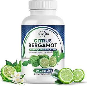 Capsules d'extrait d'agrumes de Bergamote biologique - 120 capsules Supplément d'agrumes de Bergamote - Enhanced with Coenzyme Q10 & Vitamine C, E & Zinc - for Heart, Immune System Support, Healthy Aging - Pure, Vegan Pills