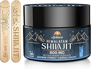 Ajoblanco 800 Mg Himalaya Shilajit Resin, Shilajit Pure Himalaya Organic, Shilajit Supplement met zuiverheid, hoge dosering & potentie voor energie, kracht & immuniteit, mannen & vrouwen, 30 Gram