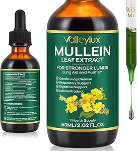 Mullein druppels voor de longen, Mullein Leaf Extract voor de longen, natuurlijke reiniging, Mullein Leaf Liquid Extract Supplement, Vegetarische gezonde levensstijl,2 FL OZ
