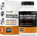 RENOUVELLEMENT ACTIFS Complexe de champignons 2 Capsules par portion – 10 Mélange de champignons avec des antioxydants pour la santé et le bien-être immunitaire – Soutient la vitalité globale et le bien-être à long terme – Fabriqué au Canada - 120 Capsules