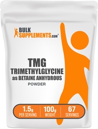 BulkSupplements.com TMG Powder - trimethylglycine als Betaine Anhydraat, TMG Supplement - Unflavored & Gluten Free, 1.5g per Serving, 100g (3,5 oz) (Pack of 1)