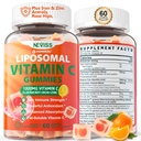 Liposomale vitamine C 1000mg Gummies voor volwassenen - Vitamine C Kauwbaar met vlierbessen, zink & 8mg ijzer, suikervrije Vit C-supplementen, dagelijkse Immune-ondersteuning Gummies voor energie, Collageen Booster 60 Tellingen