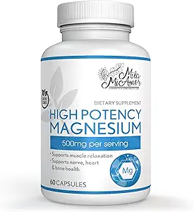 Milamiamor Magnésium de haute puissance - Citrate de magnésium d'absorption élevée - Soutien du corps entier - Santé du coeur, du nerf et des os - Sans OGM, végétalien et sans gluten - Fabriqué aux États-Unis - 500 mg - 60 capsules