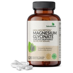 Futurebiotics Magnesium Glycinate 200 MG per portie gecheleerd voor hoge absorptie, zacht op maag, niet-GMO, 120 Vegetarische Capsules