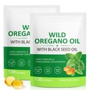 Olie van Oregano Softgels, 2 in 1 Olie van Oregano met Black Seed Oil 240 Tell, Oregano Oil Supplement Capsules, Biologische Oregano Oil Extract, Non-GMO, Glutenvrij - 2 Bag