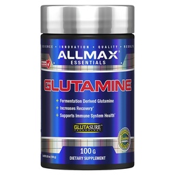 ALLMAX Essentials GLUTAMINE - 100 g poeder - Fermentatie-afgedreven Glutamine - verhoogt herstel en ondersteuning van het immuunsysteem - Glutenvrij en veganistisch - 20 porties