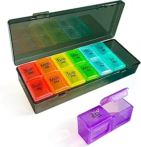 Wekelijkse Pillen Organisator 2 keer een Dag-Am Pill Organizer 7 Dag, Pillen Organisatoren 7 Dag met afzonderlijke Container, Case voor Visolie, Vitamine, Supplementen