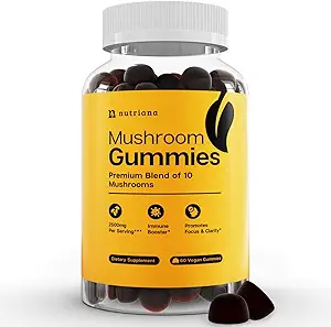 Nutriana Mushroom Gummies Supplement - Focus Gummies met Lions Mane, Shiitake, Turkije staart, Chaga & Cordyceps - Hersensupplementen voor geheugen en focus - 60 Immune Support Gummies