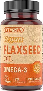 Deva Vegan Omega-3 Flaxseed Oil Supplement - 1000 MG Per Serving - Cold-Pressed & Unrefined - Fish Oil Alternative - with Omega-3 ALA - 90 Capsules, 12-Pack