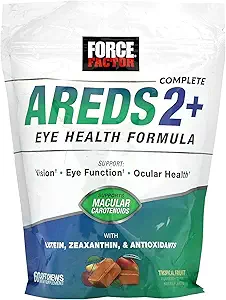 FORCE FACTOR AREDS2+ Oogvitaminen met Luteïne & Zeaxanthine, ARDES 2 Formule ter ondersteuning van Macula Carotenoïden, Eye Health Supplements voor volwassenen om Visie te ondersteunen, Tropische Punch smaak, 60 Zachte Kauwen