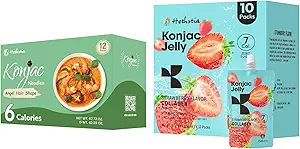 Hethstia Konjac Jelly Fraise Flavor avec collagène Peptides 10 Packs et Konjac Ange cheveux sans gluten 12 Packs faible en calories, kéto, sans sucre, aliments sains