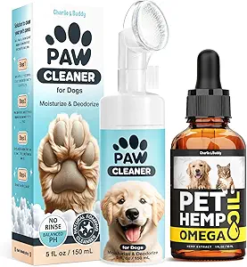 Charlie & Buddy Dog Paw Cleaner voor honden van kleine, middelgrote, grote maten, Hеmp olie voor honden - Omega 3,6,9 voor huid, jas, Anxiety Relief en Jоint Pаin