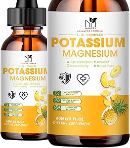 2 Pack Kalium Magnesium Calcium Supplement Liquid Drops -Magnesium Glycinate & Kalium met vitamine D3, Zink voor been krampen, bot, energie, Immune Support, Ananas smaak, 4 Fl oz
