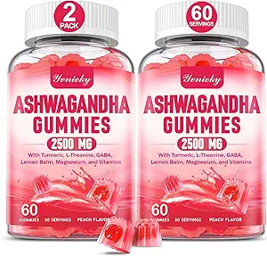 Ashwagandha Gummies 2500mg pour les femmes et les hommes: Supplément Ashwagandha Gummy Extra Strength avec curcuma, vitamine D3, L-Theanine, Magnésium - Gummies remplies, Fraise Flavor, Vegan, Non-OGM