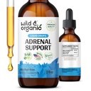 Wild & Organic Soutien Adrénal Teinture pour une perspective positive - Complexe Adrénal avec Ashwagandha, Rhodiola Rosea Racine - 1-Mois d'approvisionnement - Vegan, Pas de sucre et d'alcool - 2 fl oz