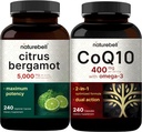 NatureBell CoQ10 400mg Capsules met Omega 3 Vetzuren & Citrus Bergamot Veggie Capsules 5.000 mg Equivalent Bundle Pack 