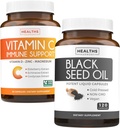 Black Seed & Vitamin C (2-maandvoorraad) Complete Defense Immune Bundle of Black Seed Oil - Nigellia Sativa Cold-Pressed Cumin Seed (120 Capules) & Vitamine C Immune Support (60 Vegetarian Tablets)