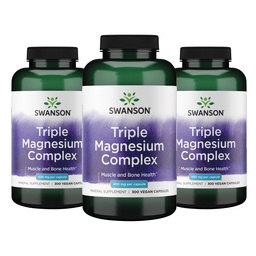 Swanson Triple Magnesium Complex - Mineral Supplement - Natural Support - Featuring citraat, oxide & aspartaat - (300 Capsules, 400mg Elke, 3 Pack)