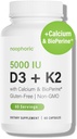Noophoric D3 K2 Vitamine 5000 IE - Vitamine K2 100 mcg MK7, Calcium, BioPerine - Bone Health & Immune Support Supplement - Glutenvrije, niet-GMO - Vitamine D3 K2 Supplement (60 porties)