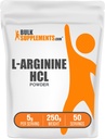 BulkSupplements.com Poudre de HCl L-Arginine - Supplément d'oxyde nitrique, poudre d'arginine - Sans aromatisé et sans gluten, 5g par portion, 250g (8,8 oz) (paquet de 1)
