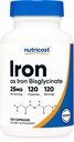 Nutricost Iron Bisglycinate Supplement (25mg) 120 Capsules - van Ferrous Bisglycinate Chelaat - Non-GMO & Gluten-Free