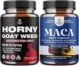 Ensemble d'herbes de chèvre horny pour hommes avec racine de maca noire, Tongkat Ali, Saw Palmetto & Panax Ginseng Extrait et capsules de racine de maca - supplément de bien-être à base de plantes avec ginseng sibérien Ashwagandha