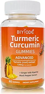 Curcumin Gummies Supplément curcuma pour le soutien mixte naturel ananas saveur sucre sans digestion fonction cognitive et la santé immunitaire pour une performance athlétique améliorée, 60 nombre Gummies