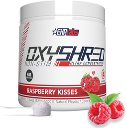 EHP Labs OxyShred Non Stimulant Pre Workout Powder - Stim Free, Caffeine Gratis preworkout voor mannen & Women - Non Stim Preworkout - Sugar Free Energy Powder - Raspberry, 60 Servers