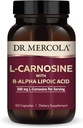 Dr Mercola L-Carnosine avec supplément alimentaire R-ALA, 500 mg L-Carnosine par portion, 30 portions (60 capsules), non OGM, sans gluten, sans soja