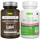 Levende culturen+ Lab4 Probiotica + Super B12-Complex, Vegan Bundle, 25 miljard CFU Lactobacillus Acidophilus en Bifidobacterium + Hoge Absorptie Sublingual B12, door Igennus