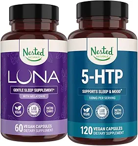 Nested Naturals Luna Sleep Supplement (60 Vegan Capsules) & 5-HTP 100mg (120 Vegan Capsules) voor Verbeterde Slaap, Ontspanning & Mood