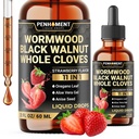 11in1 Wormwood Liquid Drops - Black Walnut Wormwood Liquid Extract met hele kloven, Reishi, Peppermint, Oregano, Aloë Vera, Anise Seed - 2 FL OZ - 60 Days Supply - Aardbei smaak