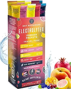 CLÉS NUTRIENTS Électrolytes Multivitamine Poudre Pas de sucre - 5 Delicious Saveurs Poudre Électrolyte - Supplément Endurance & Énergie - Poudre d'hydratation - Pas de Calories - 10 portions - Fabriqué aux États-Unis
