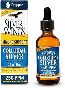 Natural Path Silver Wings Collective Silver Liquid - Enhanced Immune Support Supplement - 250ppm (1250mcg) - 2oz Dropper