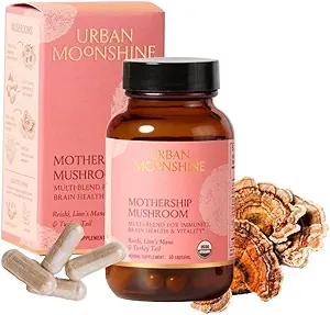 Urban Moonshine Mothership Mushroom - Supplément à base de plantes pour le soutien immunitaire - avec Lion, Maitake, Turkey Tail & Reishi - certifié biologique, sans gluten et végétalien - 60 capsules