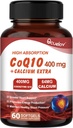 CoQ10 400mg Capsules, Coenzyme Q10 Hoge Absorptie Supplementen Hartondersteuning en Cellulaire Energie Productie Supplement, Geen Zuivel, Geen Gluten - 60 Capsules (30 Server)