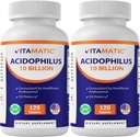 Vitamatic 2 Packs Acidophilus Probiotic - 10 Miljard CFU - 120 Tablets - 5X Potentie - Daily Probiotic Supplement, Ondersteunt spijsverteringsgezondheid (Total 240 Tablets)