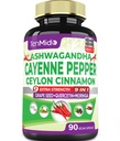 Cayenne Pepper Supplements Capsules, 3 maanden Supply & Ashwagandha, Ceylon Cinnamon, Grape Seed, Quercetin, Moringa, Ginkgo Biloba - Hart Wellness, Bevordert spijsverteringsgezondheid -90 Caps