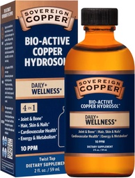 Sovereign Copper Professional 4-in-1 Wellness Support, Joint & Bone, Hair, Skin & Nails, Cardiovasculair Health & Energy, Bio-Active Copper Hydrosol, 30 ppm, Liquid Twist Top, 2 Fl Oz (59 ml)