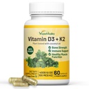 Vegan Vitality Vitamine D3 K2 4000IE (100mcg) met kokosolie, 100% plantaardige Vegan Vitamin D voor veganistisch en vegetarisch - 60 capsules