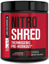 Ge Jacked Factory NITROSURGE Shred Pre Workout Supplement - Energy Booster, Instant Strength Gains, Sharp Focus, Krachtige pompen - Nitric Oxide Booster & PreWorkout Powder - 30Sv, Watermeloen