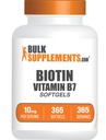 BulkSupplements.com Biotine 10000mcg Softgels - Vitamine B7, Vitamines Biotine pour cheveux, peau et ongles, Supplément Biotine - Sans gluten, 1 Softgel par portion, 365 Nombre (paquet de 1)