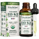 LiveWise Naturals Baby Vitamine D3-K2 Liquid Supplement, Vitamine druppels voor zuigelingen en peuters, voor gezonde groei, ontwikkeling en dagelijkse wellness, gemakkelijk te gebruiken Dropper in glazen fles, 1 Fl Oz