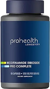ProHealth Nicotinamide Riboside Pro Complete NAD+ Supplement. 500mg Gepatenteerd Niagen NR (The Active Ingredient in NMN), Plus 250mg TMG, Plus 500mg Trans-Resveratrol. Gelijk aan 690 mg NMN. 30 porties