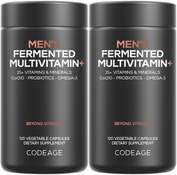 Codeage Mannen Dagelijkse Multivitaminen 25+ Essentiële Vitaminen & Mineralen, Biologische Gehele Voedingsmiddelen, Probiotica, Omega-3, Zink, Vitaminen A, B, C, D, E & K, 2 Pack