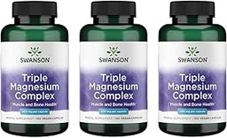 Swanson Triple Magnesium Complex - Mineral Supplement - Natural Support - Met citraat, oxide en aspartaat - (100 capsules, 400 mg Elke, 3 verpakkingen)