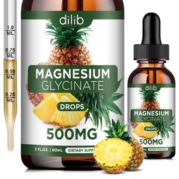 Magnesium Glycinate Supplement, vloeibaar Magnesium Glycinate Liquid Drops 500mg-Support Stress Relief, Relaxation, Mood, Slaap, Bot & Muscle-2 Fl Oz, Veganistan, Ananas smaak